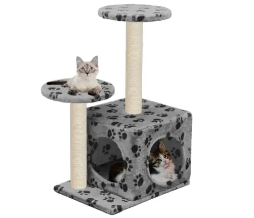 Kaķu Māja, Stabi Nagu Asināšanai, 60 Cm, Pelēka Ar Ķepu Apdruku Vidaxl