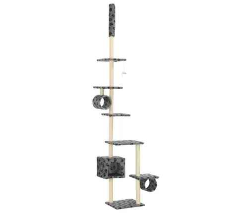 Kaķu Māja, Stabi Nagu Asināšanai, 260Cm, Pelēka Ar Ķepu Apdruku Vidaxl