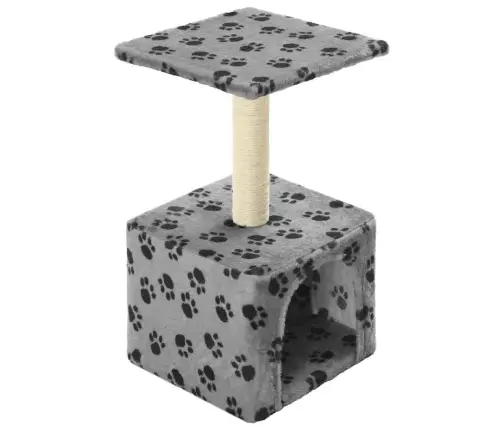 Kaķu Māja, Stabs Nagu Asināšanai, 55 Cm, Pelēka Ar Ķepu Apdruku Vidaxl