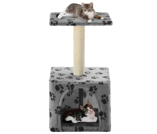 Kaķu Māja, Stabs Nagu Asināšanai, 55 Cm, Pelēka Ar Ķepu Apdruku Vidaxl