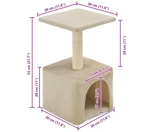 Sisalköitega Kraapimispuuga Kassimaja 55 Cm Beež
