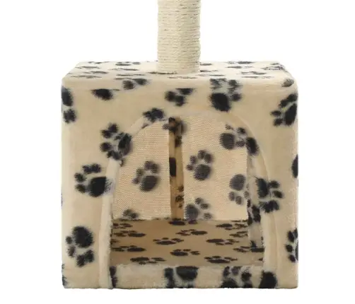 Kaķu Māja, Stabs Nagu Asināšanai, 55 Cm, Bēša Ar Ķepu Apdruku Vidaxl