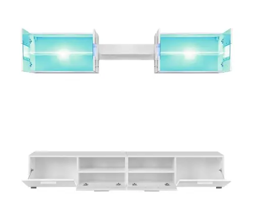 Tv Sienas Sekcija Ar Led Gaismām, 5 Gab., Spīdīgi Balta Vidaxl
