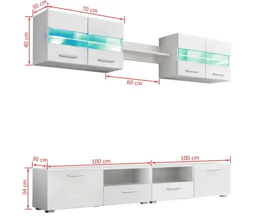 Tv Sienas Sekcija Ar Led Gaismām, 5 Gab., Spīdīgi Balta Vidaxl