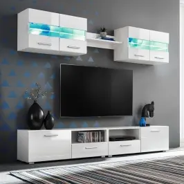 Tv Sienas Sekcija Ar Led Gaismām, 5 Gab., Spīdīgi Balta Vidaxl