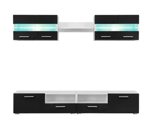 Tv Sienas Sekcija Ar Led Gaismām, 5 Daļas, Spīdīgi Melna Vidaxl