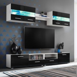 Tv Sienas Sekcija Ar Led Gaismām, 5 Daļas, Spīdīgi Melna Vidaxl