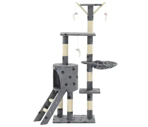 Kaķu Māja, Stabi Nagu Asināšanai, 138Cm, Pelēka Ar Ķepu Apdruku Vidaxl