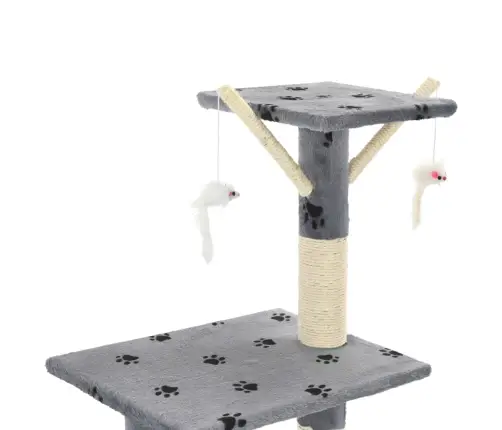 Kaķu Māja, Stabi Nagu Asināšanai, 138Cm, Pelēka Ar Ķepu Apdruku Vidaxl