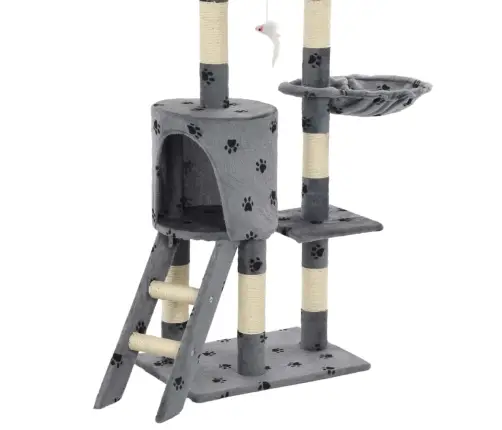 Kaķu Māja, Stabi Nagu Asināšanai, 138Cm, Pelēka Ar Ķepu Apdruku Vidaxl