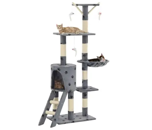 Kaķu Māja, Stabi Nagu Asināšanai, 138Cm, Pelēka Ar Ķepu Apdruku Vidaxl