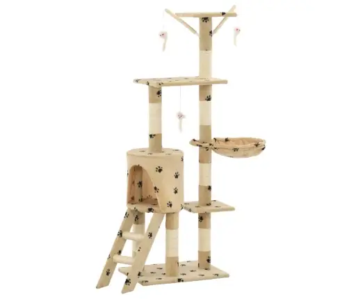 Kaķu Māja, Stabi Nagu Asināšanai, 138 Cm, Bēša Ar Ķepu Apdruku Vidaxl