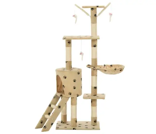 Kaķu Māja, Stabi Nagu Asināšanai, 138 Cm, Bēša Ar Ķepu Apdruku Vidaxl