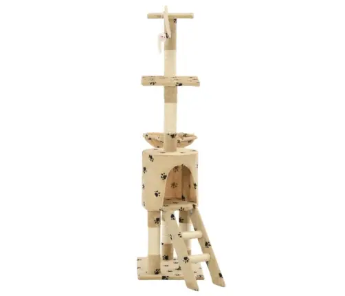 Kaķu Māja, Stabi Nagu Asināšanai, 138 Cm, Bēša Ar Ķepu Apdruku Vidaxl