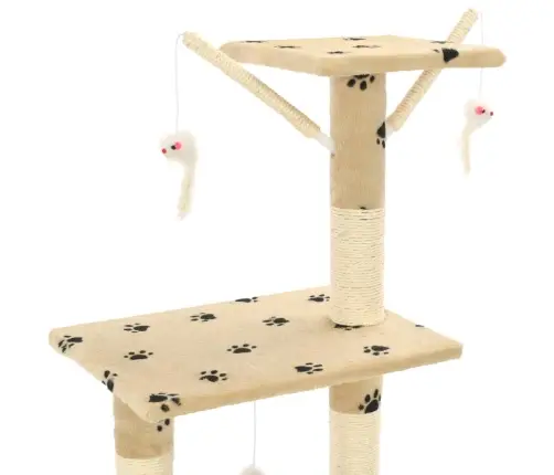 Kaķu Māja, Stabi Nagu Asināšanai, 138 Cm, Bēša Ar Ķepu Apdruku Vidaxl