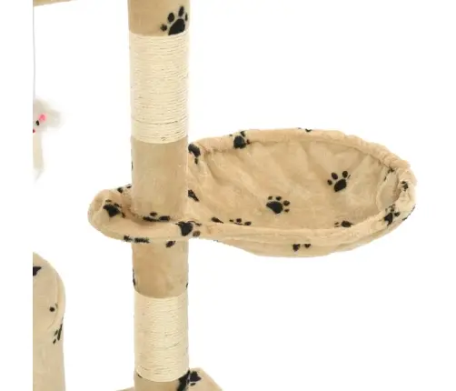 Kaķu Māja, Stabi Nagu Asināšanai, 138 Cm, Bēša Ar Ķepu Apdruku Vidaxl