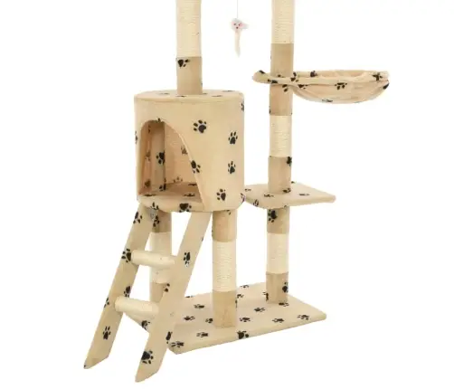 Kaķu Māja, Stabi Nagu Asināšanai, 138 Cm, Bēša Ar Ķepu Apdruku Vidaxl