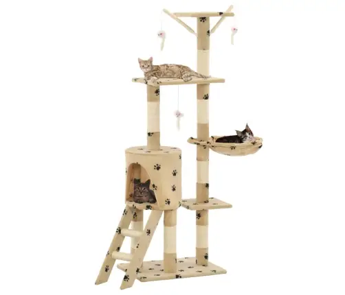 Kaķu Māja, Stabi Nagu Asināšanai, 138 Cm, Bēša Ar Ķepu Apdruku Vidaxl