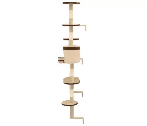 Pie Sienas Liekama Kaķu Māja Ar Stabiem, 65 Cm, Bēša, Brūna Vidaxl