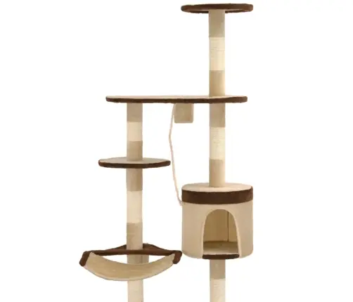 Pie Sienas Liekama Kaķu Māja Ar Stabiem, 65 Cm, Bēša, Brūna Vidaxl