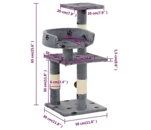 Draskyklė Katėms Su Stov. Iš Sizalio, 65cm Pilkos Sp. Pėd.