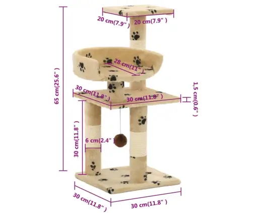 Draskyklė Katėms Su Stovais Iš Sizalio, 65cm Smėlio Sp. Pėd.