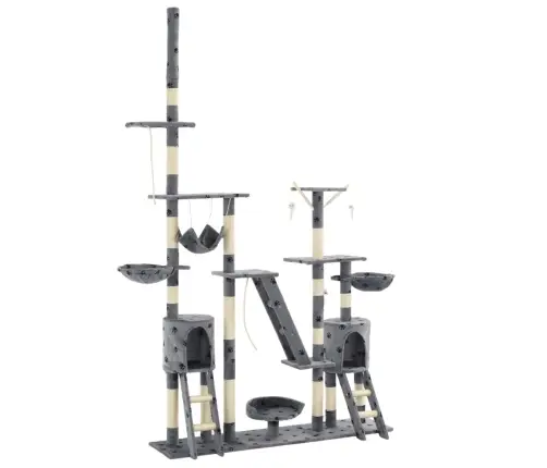 Kaķu Māja Ar Stabiem, 230-250 Cm, Pelēka, Ķepu Apdruka Vidaxl