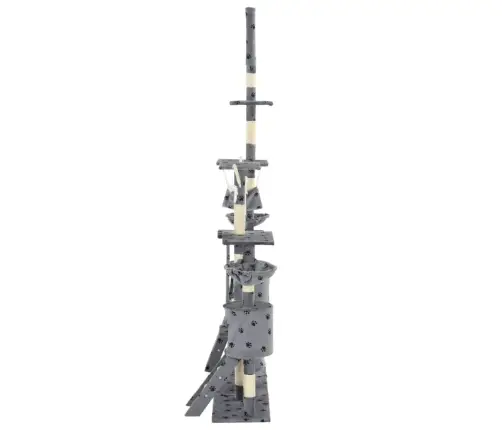 Kaķu Māja Ar Stabiem, 230-250 Cm, Pelēka, Ķepu Apdruka Vidaxl