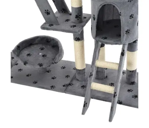Kaķu Māja Ar Stabiem, 230-250 Cm, Pelēka, Ķepu Apdruka Vidaxl