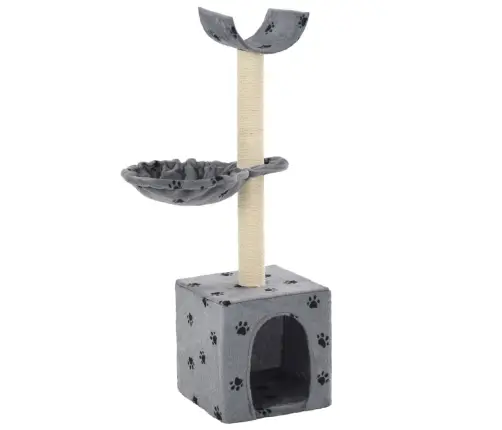 Kassimaja Sisalköite Ja Kraapimispuuga 105 Cm Käpajäljed, Hall