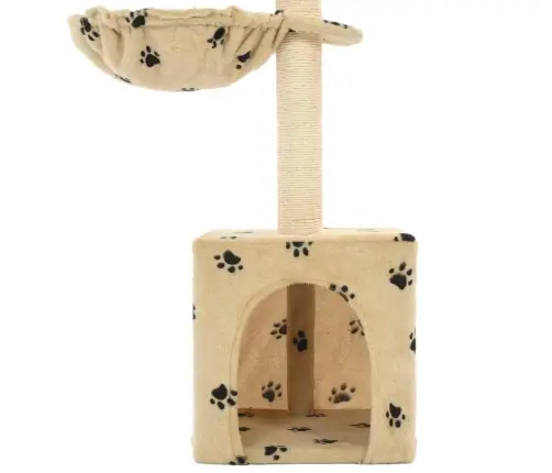 Kaķu Māja, Stabi Nagu Asināšanai, Bēša, 105 Cm, Ar Ķepu Apdruku Vidaxl