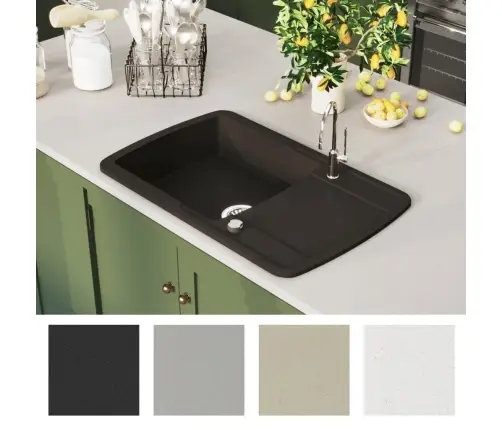 Virtuves Izlietne, Viena Bļoda, Melna, Granīts Vidaxl