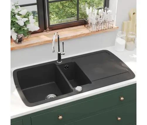 Virtuves Izlietne, Divas Bļodas, Melna, Granīts  Vidaxl