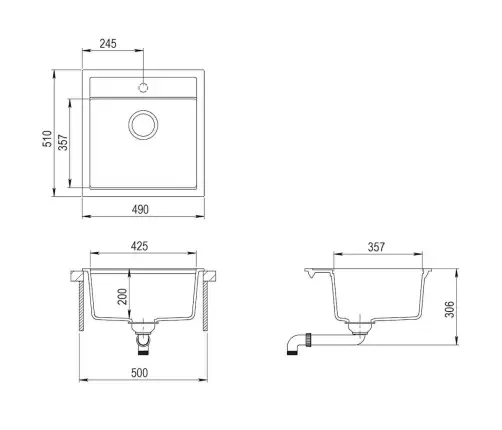 Virtuves Izlietne, Viena Bļoda, Melna, Granīts  Vidaxl