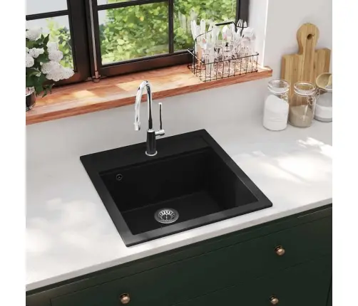 Virtuves Izlietne, Viena Bļoda, Melna, Granīts  Vidaxl