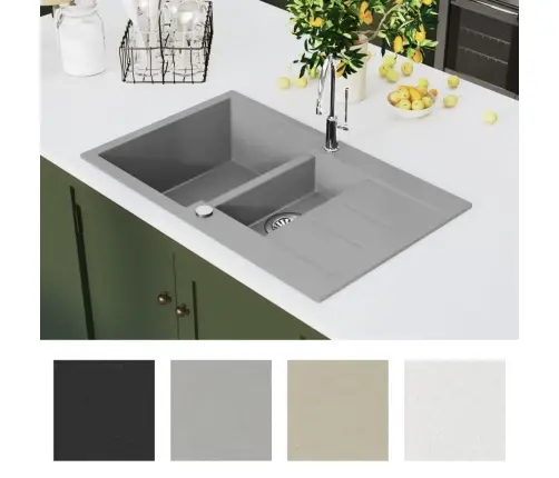 Virtuvinė Plautuvė, Granitas, Du Dubenys, Pilka