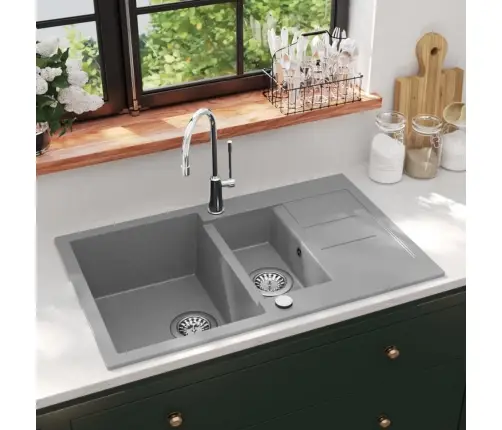 Virtuvinė Plautuvė, Granitas, Du Dubenys, Pilka