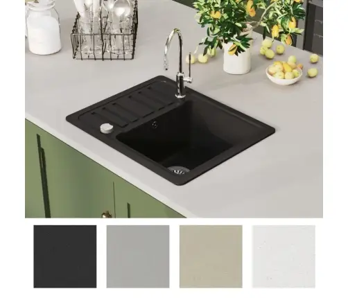 Virtuvinė Plautuvė, Granitas, Vieno Dubens, Juoda