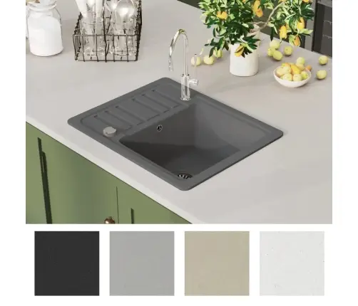 Virtuvinė Plautuvė, Granitas, Vieno Dubens, Pilka