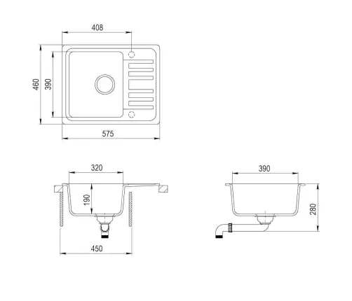 Virtuvinė Plautuvė, Granitas, Vieno Dubens, Pilka