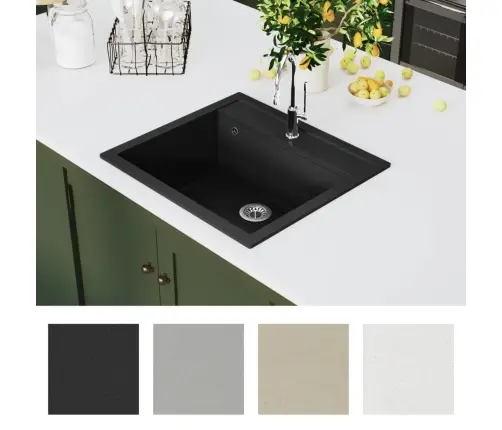 Virtuves Izlietne, Viena Bļoda, Melna, Granīts Vidaxl