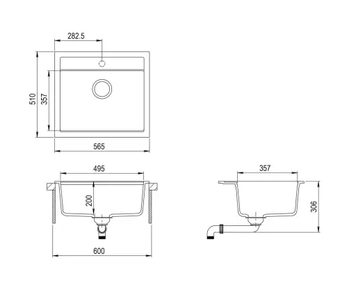 Virtuves Izlietne, Viena Bļoda, Melna, Granīts Vidaxl