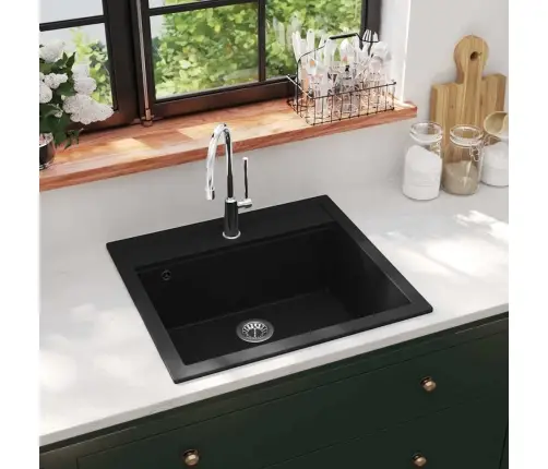 Virtuves Izlietne, Viena Bļoda, Melna, Granīts Vidaxl