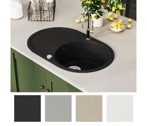 Ühepoolne Köögivalamu, Graniit, Ovaalne, Must