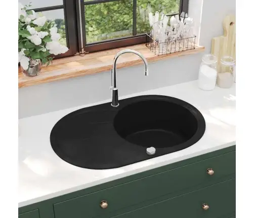 Ühepoolne Köögivalamu, Graniit, Ovaalne, Must