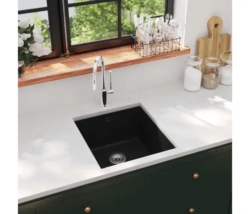 Virtuves Izlietne, Viena Bļoda, Melna, Granīts Vidaxl