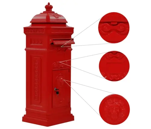 Pastkaste, Retro Stils, Nerūsējošs Alumīnijs, Sarkana Vidaxl