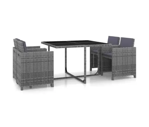 5-Daļīgs Dārza Mēbeļu Komplekts Ar Matračiem, Pe Pinums, Pelēks Vidaxl