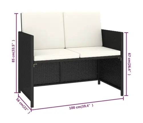 6-Daļīgs Dārza Mēbeļu Komplekts Ar Matračiem, Pe Pinums, Melns Vidaxl