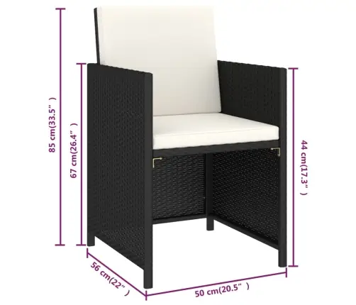 6-Daļīgs Dārza Mēbeļu Komplekts Ar Matračiem, Pe Pinums, Melns Vidaxl